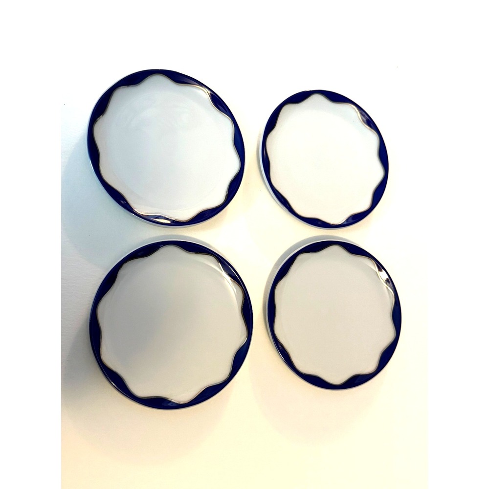 Pottery Barn Hanukkah Lot of Four Set 4" Butter‎ Plates White & Blue Porcelain